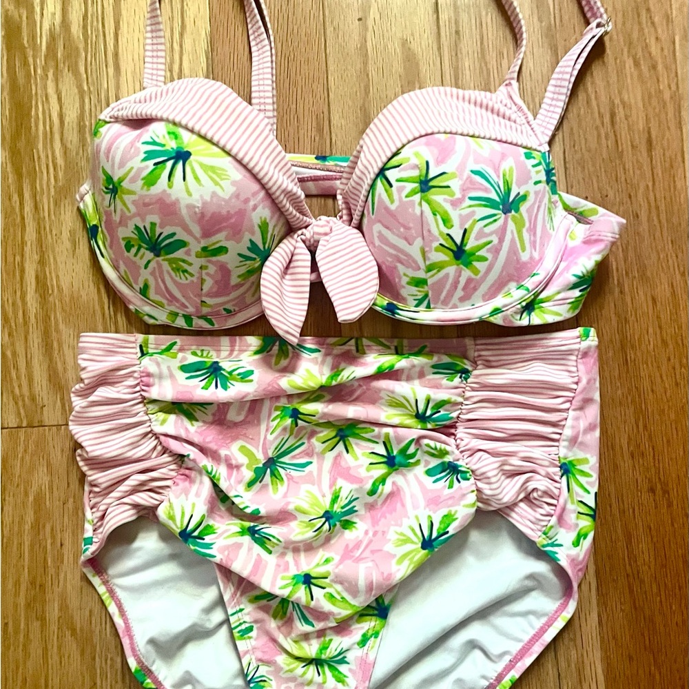 Crown & Ivy Pink and Green Bikini Set